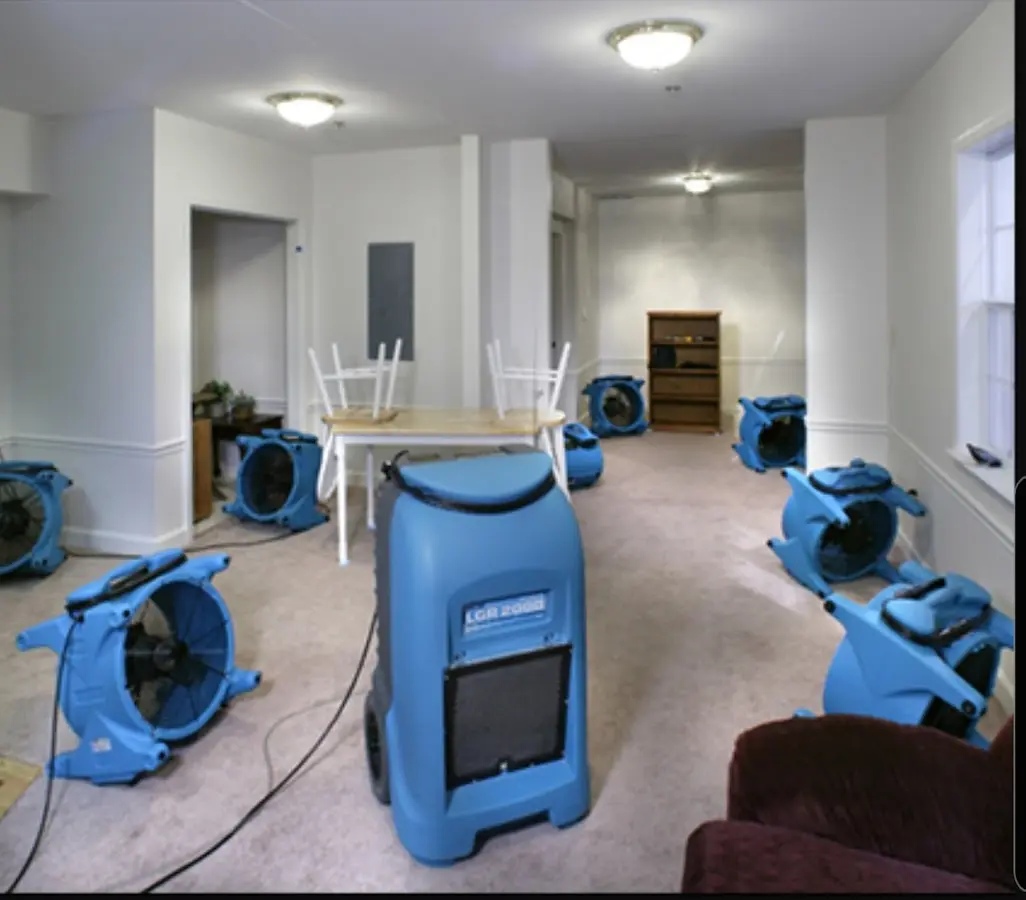 Air movers and dehumidifier setup for Water Damage Restoration in Greenbriar